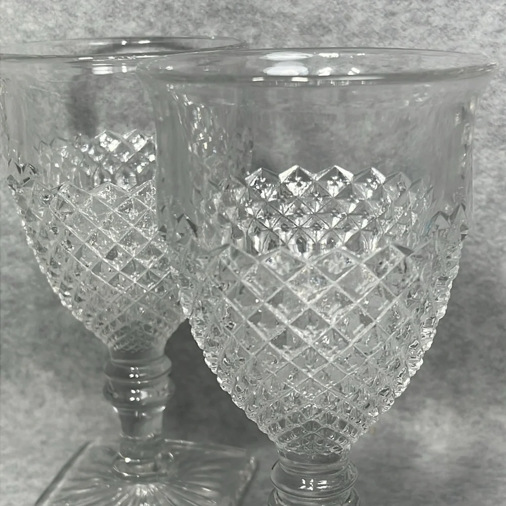 Vintage Westmoreland Glass English Hobnail Square Base Water Goblets 6” Lot of 2